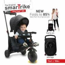 „Smart Trike SmarTfold 700 Blue Art“. STFT5500800 Vaikiškas triratukas vežimėlis su ratukais iš poliuretano, rankena ir stogu