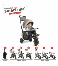 „Smart Trike SmarTfold 600 Red“. STFT5100500 Vaikiškas triratukas su ratukais iš poliuretano, rankena ir stogu
