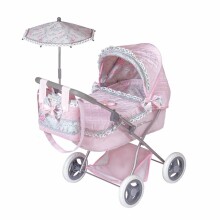 DeCuevas Toys Classic Romantic Art.85019 lėlių vežimėlis su vežimėliu ir skėčiu