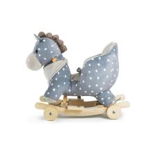 Качалка с музыкой KinderKraft 2 в 1 – Серый мягкий конь-качалка с поддержкой спинки и колесами (опция), 12 мес.+