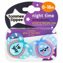 Tommee Tippee Art. 43336285 Night Time Ortodontiskais silikona knupis 6-18 mēn. (2 gab.)