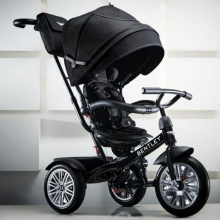 Bentley Trike Art.BN1O Onyx Black Bērnu interaktīvais trīsritenis piepūšamiem riteņiem, rokturi un jumtiņu