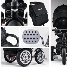 Bentley Trike Art.BN1O Onyx Black Bērnu interaktīvais trīsritenis piepūšamiem riteņiem, rokturi un jumtiņu