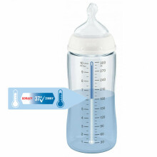 Nuk First Choice Art.SK56 Plastmasas pudelīte ar plašu kaklu un silikona knupīti (0-6 mēn.) 300 ml (assorti)