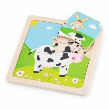 Naujas klasikinių žaislų mini galvosūkis karvės art.10526 medinis vaikiškas galvosūkis