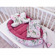 La bebe™ Minky+Cotton Babynest Set Art.113011 Flowers Комплект гнездышко – кокон,одеялко,подушка