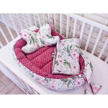 La bebe™ Minky+Cotton Babynest Set Art.113011 Flowers Комплект гнездышко – кокон,одеялко,подушка
