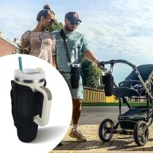 Bebe Basic Stroller Cup Holder Compatible with Stanley Art.113352 Black krūzīšu turētājs ratiņiem ar regulējamu siksnu un kabatiņu