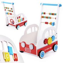 Ikonka Wooden Toys  Art.KX6492  Koka stūmjama rotaļu mašīna/ķerra ar mantiņam