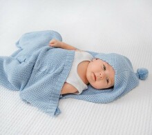 Lullalove Bamboo Blanket Art.118767 Baby Blue    Детское хлопковое одеяло-конвертик
