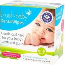 Dantų šluostės kūdikiams su šepetėliu Prekės BRB242 dantenų servetėlės, 28 vnt