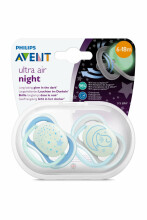 „Philips Avent Ultra Air Night Art“. SCF376 / 21 silikoniniai čiulptukai 6-18 mėnesių be BPA (2 vnt.)