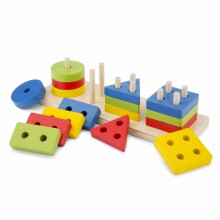 New Classic Toys Geometric Stacking  Art.10500 Attīstoša koka rotaļlieta 'Ģeometriskas figūras'