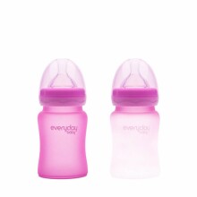 Everyday Baby  Glass Heat  Sensing   Art.10222 Pink Anti-koliku stikla barošanas pudele  ar temperatūras indikatoru 240ml