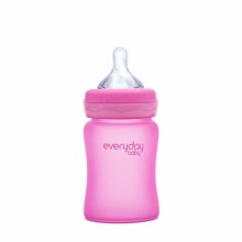 Everyday Baby  Glass Heat  Sensing   Art.10222 Pink Glass feeding bottle with temperature indicator 240 ml.