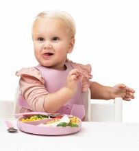 Kasdienis kūdikio įsiurbimo plokštelė Art.10515 Purpurinis rožinis silikoninis dubuo su skyriais