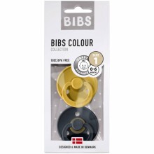 Bibs Colour Art.121320 Mustard/Smoke   Пустышка (соска) из 100% натурального каучука-форма вишенка 0-6 мес.(2 шт.)