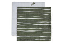 La bebe™ Muslin Mouth Cloth Stripe & Olive Leaf Green GOTS Art.537-848-66094 - Augstākās kvalitātes muslina autiņš sejai, 1 gb. ( 31x31 cm)