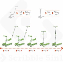 Mondo Scribble 5 in 1 Scooter Art.28574  Green  Трехколесный самокат c ручкой 5 в 1