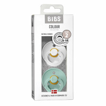 Bibs Colour Art.132579 White/Mint Пустышка (соска) из 100% натурального каучука-форма вишенка 6-18 мес.(2 шт.)