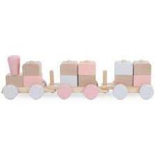 Jollein Wooden Train Art.117-001-66021 Pink Koka vilciens ar noņemamām figūrām - klučiem