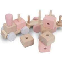 Jollein Wooden Train Art.117-001-66021 Pink Koka vilciens ar noņemamām figūrām - klučiem