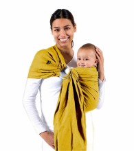 La bebe™ Nursing Sling VIP Linen  Art.13434 Yellow Zīdaiņu slings no dabīga līna ar rinķiem (bērniem līdz 36 mēnešiem)+ DĀVANĀ mugursomiņa (25x30cm)