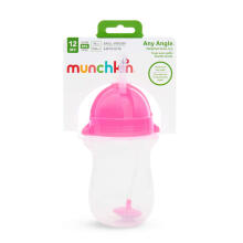 MUNCHKIN jebkura leņķa krūzīte ar salmiņu-rozā, 12m+, 296ml, 01246201