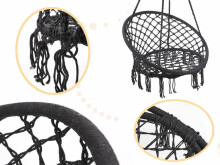 Ikonka Art.KX7630 Stārķa ligzda krēsls šūpoles ar atzveltni melns 80cm