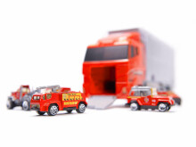 Ikonka Art.KX6681_1 Transportera kravas automašīna TIR palaidējs + metāla automašīnas ugunsdzēsēju brigāde