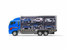 Ikonka Art.KX6681_2 Transporterio sunkvežimis TIR paleidimo įrenginys + metaliniai policijos automobiliai
