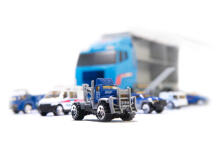 Ikonka Art.KX6681_2 Transporter truck TIR launcher + metal cars police