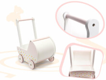Ikonka Art.KX6494 Kūdikių lėlės vežimėlis gondola medinis vežimėlis rožinės spalvos