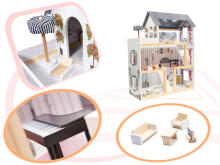 Ikonka Art.KX6201 MDF wooden dolls' house + furniture 78cm black LED