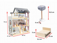 Ikonka Art.KX6201 MDF wooden dolls' house + furniture 78cm black LED