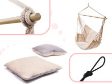 Ikonka Art.KX6485 Brazilian hammock chair with cushions ecru wooden headband