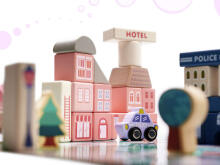 Ikonka Art.KX6196 Educational wooden city puzzle blocks 135el.