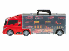 Ikonka Art.KX5993 Transporter veoauto TIR-raketi laskur kohvris + 7 autot tuletõrjeauto
