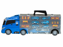 Ikonka Art.KX5992 Transporterio sunkvežimis TIR paleidimo įtaisas lagamine + 7 automobiliai policija