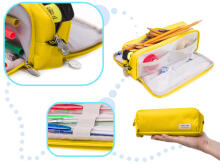 Ikonka Art.KX5673_2 School pencil case triple sachet vanity case 3in1 yellow