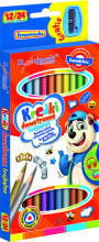 Ikonka Art.KX5485 BAMBINO Skolas trīsstūrveida zīmuļi divpusēji 12/24 krāsas + asināmais asināmais