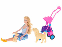 Ikonka Art.KX5451 Lėlės vaikščiojimas su šunimis vaikiškame vežimėlyje