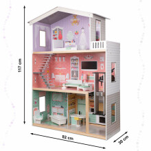 Ikonka Art.KX5219 Wooden dolls' house + furniture pastel 117cm
