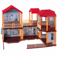 Ikonka Art.KX5139 Lėlių namelis willa raudonas stogas apšvietimas + baldai ir lėlės