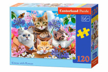Ikonka Art.KX4802 CASTORLAND Puzzle 120el. Kaķēni ar ziediem