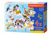 Ikonka Art.KX4795 CASTORLAND Puzzle 4in1 Dzīvnieki ar mazuļiem