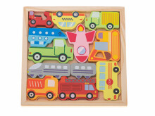 Ikonka Art.KX5313 Koka mozaīkas puzle atbilst formas transportlīdzekļiem