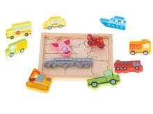 Ikonka Art.KX5313 Wooden jigsaw puzzle match shapes vehicles