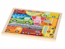 Ikonka Art.KX5313 Wooden jigsaw puzzle match shapes vehicles