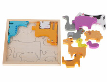 Ikonka Art.KX5313_1 Wooden jigsaw puzzle match shapes animals